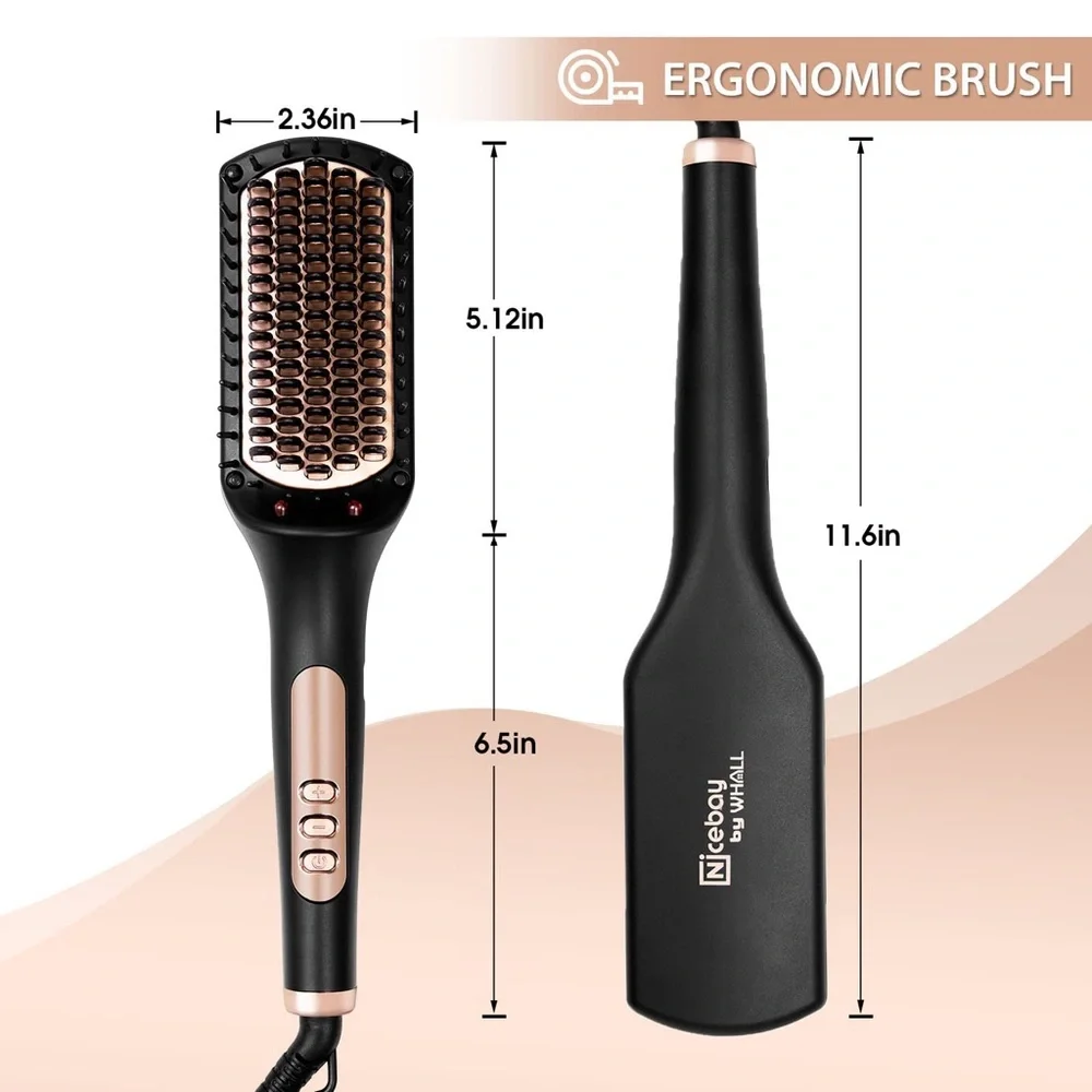 Hair Straightener Brush Ionic Fast Heating Hair Brush for Thick Hair Black Hair